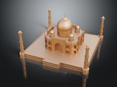 Golden Decorative Furniture Ornament In Architectural Style With Dome And Minaret Features 3d model