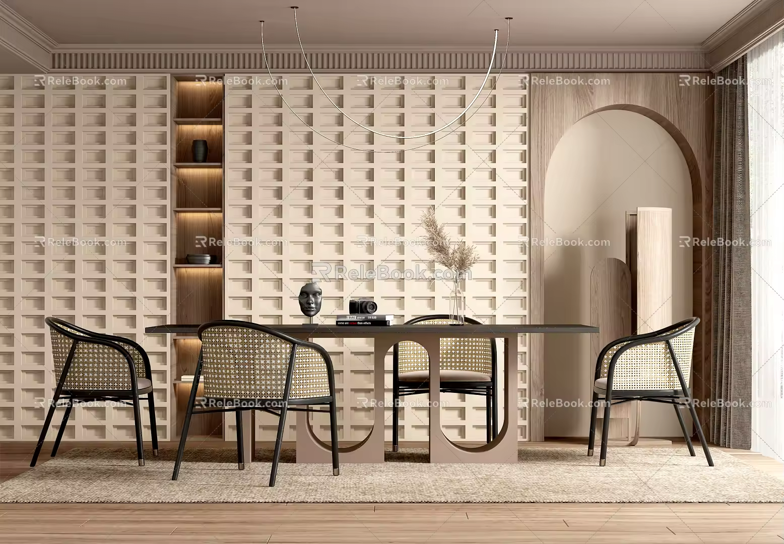 Modern Dining Table and Chair Combination Dining Table and Chair Chandelier Jewelry Ornaments Combination 3d model