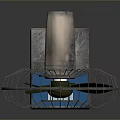 Modern Electric Fan With Metal Grille Green Blades And Blue Base