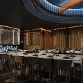 Modern Luxury Club Interior With Bar Counter Wine Racks Seats Lighting Screens And Water Feature