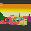 Vibrant Pirate Ship Scene With Tropical Islands Skull Pink Flamingo Blue Water And Orange Yellow Sky
