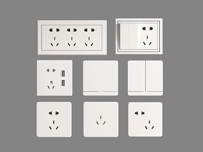 Modern White Electrical Switch Panels With Sockets Switches And Different Designs 3d model