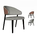 Modern Leisure Chair with Gray Fabric Brown Leather Accents and Black Metal Legs