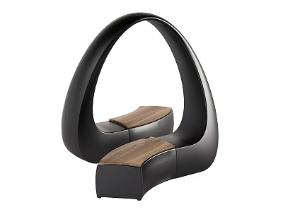 Elegant Modern Outdoor Chair With Black Curved Frame And Wooden Seat 3d model