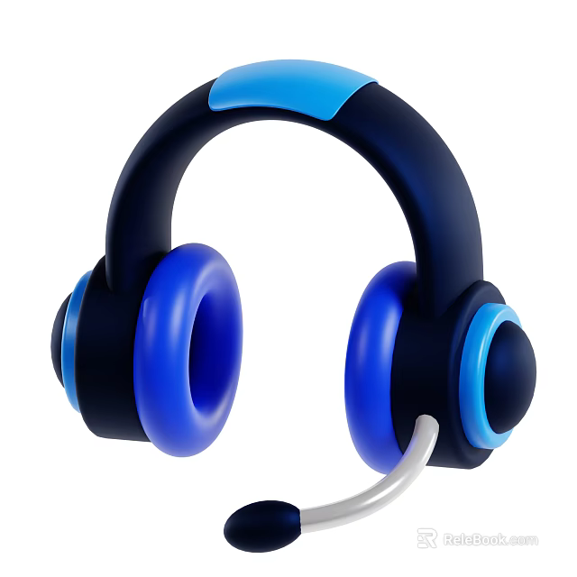 Black and Blue Over Ear Headphones with Comfortable Earmuffs and Built in Microphone for Entertainment 3d model 