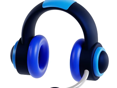 Black and Blue Over Ear Headphones with Comfortable Earmuffs and Built in Microphone for Entertainment 3d model