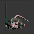 Fantasy Themed Anthropomorphic 3D Character In Green Outfit With Pink Ears And Sword