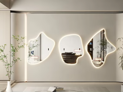 Modern Irregular Shaped Mirrors With LED Lights For Interior Wall Decor 3d model