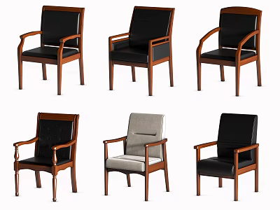 Various Styles Office Chairs With Wooden Frame Armrests Black Gray Seats 3d model