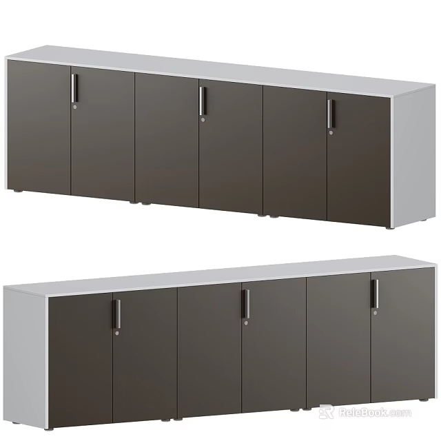 Modern TV Cabinet With Dark Gray Doors White Frame And Metal Handles 3d model 