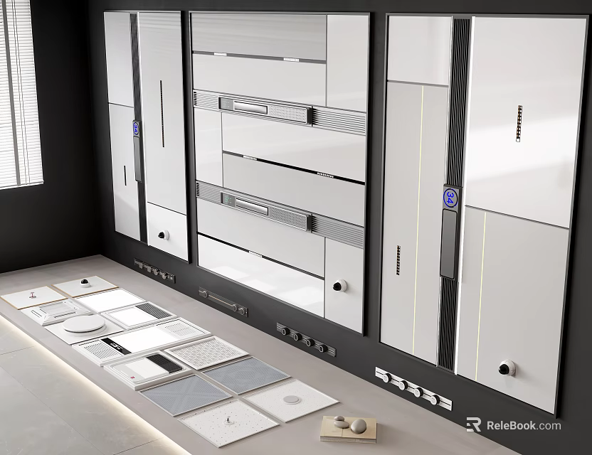 Modern Ceiling Panel Design With Various Gypsum Board Samples And Installation Accessories 3d model