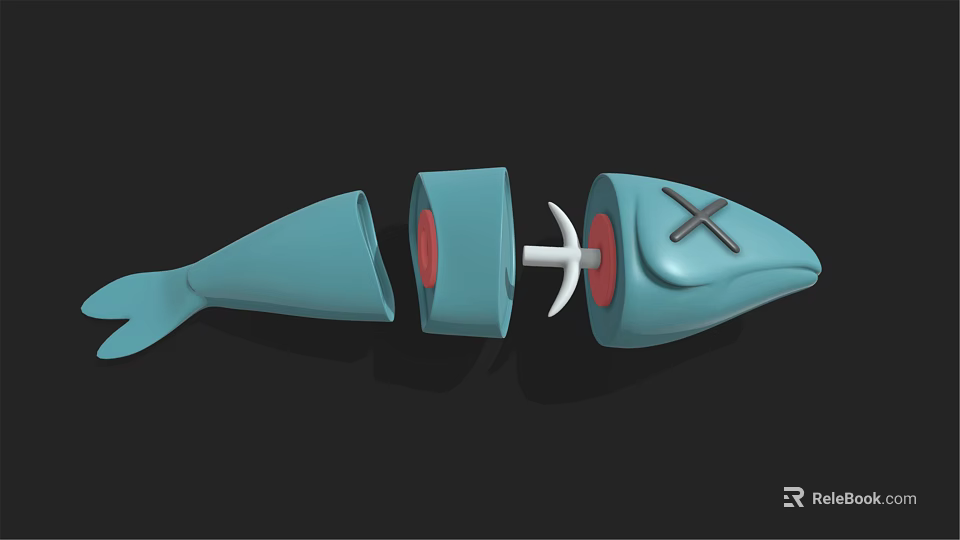 Blue Segmented Fish Toy Model With X Eyes And Connecting Parts 3d model 