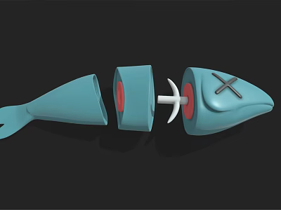 Blue Segmented Fish Toy Model With X Eyes And Connecting Parts 3d model