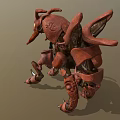 Mechanical Insect Like Creature With Yellow Glowing Eyes And Reddish Brown Armor