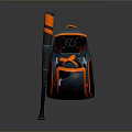 Stylish Dark Blue and Orange Backpack with X Shaped Design and Black Orange Baseball Bat