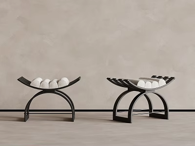 Two Modern Black Metal Frame Stools With White Spherical Seats In Neutral Space 3d model