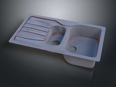 Double Bowl Kitchen Sink With Integrated Drainer For Modern Kitchen Furniture 3d model