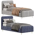 Modern Kids Bed With Tufted Headboard Gray And Blue Design Including Pillows And Blankets