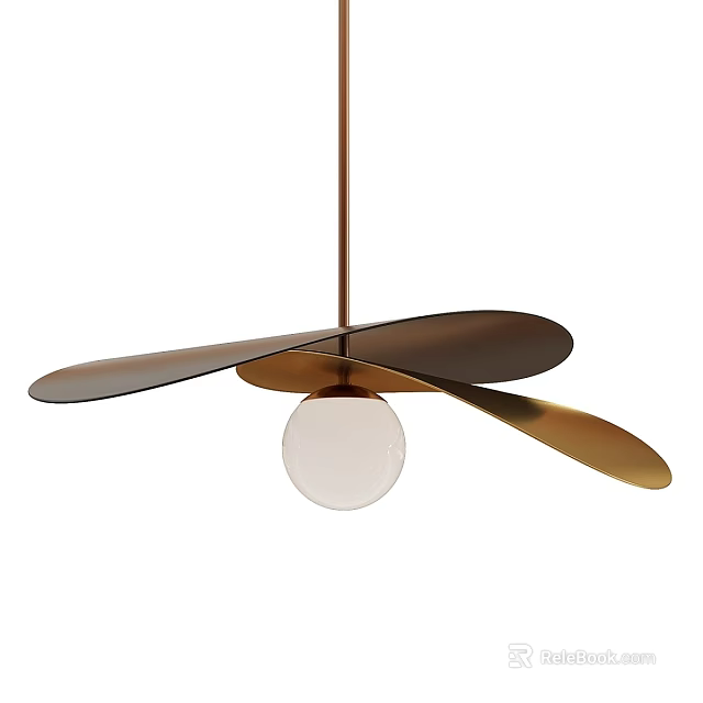 Modern Pendant Light with Metallic Blades and Transparent Globe in Minimalist Design 3d model 
