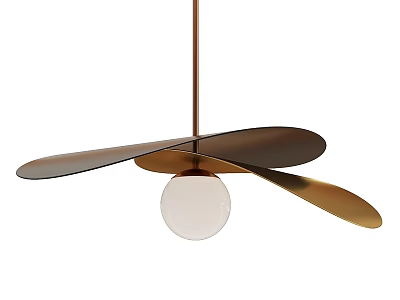Modern Pendant Light with Metallic Blades and Transparent Globe in Minimalist Design 3d model