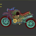 Green Vintage Motorcycle With Brown Leather Seat And Off Road Tires