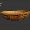 Intricate Handcrafted Orange Decorative Bowl With Black Floral And Bird Patterns