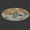 Floral Pattern Decorative Plate Featuring Blue White Brown Colors And Circular Design 3d model