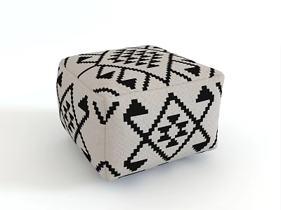 Square Upholstered Stool With Black And White Geometric Pattern For Modern Home Decor 3d model