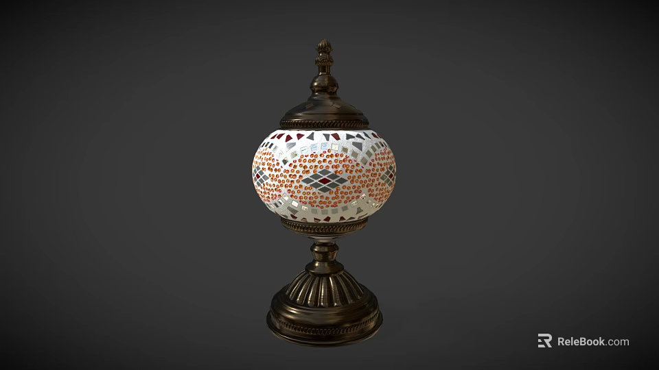 Elegant Decorative Ornament Set With Mosaic Spherical Design And Metal Base 3d model 