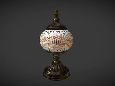 Elegant Decorative Ornament Set With Mosaic Spherical Design And Metal Base 3d model