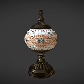 Elegant Decorative Ornament Set With Mosaic Spherical Design And Metal Base
