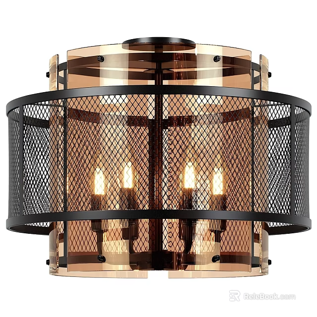 Industrial Style Ceiling Light With Black Metal Mesh And Warm Glow 3d model 
