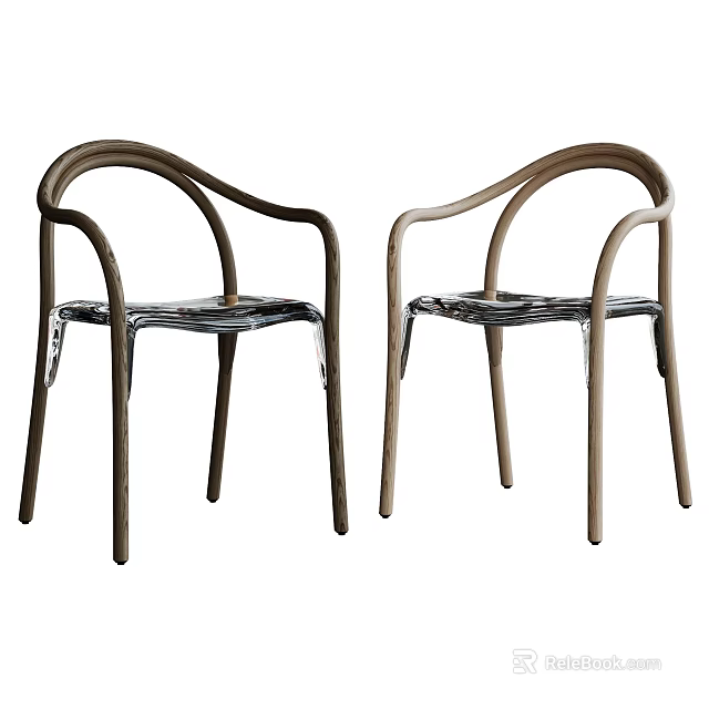Modern Dining Chairs With Curved Armrests Light And Dark Brown Frame Transparent Seats 3d model 
