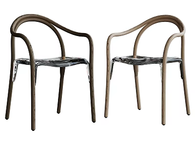 Modern Dining Chairs With Curved Armrests Light And Dark Brown Frame Transparent Seats 3d model