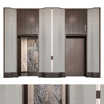 European-style two-door elevator hall 3d model