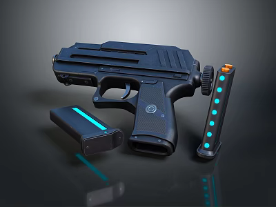 Futuristic Weapon Gun With Ergonomic Handle Detachable Battery And Blue Indicator Lights 3d model