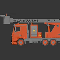 Red Fire Rescue Utility Vehicle With Extended Ladder And Water Cannon