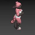3D Game Movie Character with Pink Hair Dark Skin Rabbit Ears in Pink White Outfit