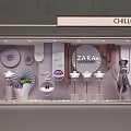 ZARA Shop Window Display with Fan Shaped Decorations Mannequin and Purple Items