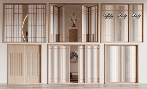 Japanese-style sliding door 3d model