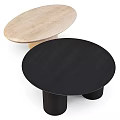 Modern Black And Light Wooden Tables With Round Tabletop And Cylindrical Legs