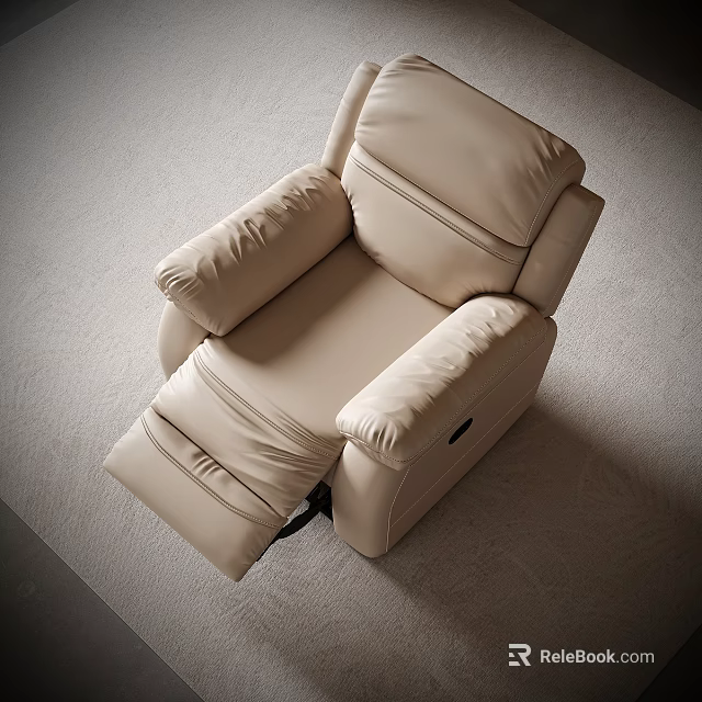 Beige Leather Lazy Sofa With Comfortable Armrests And Modern Living Room Design 3d model 