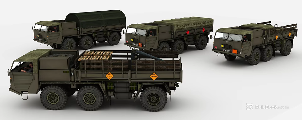 Military Utility Vehicles With Canvas Covers And Cargo Loading Areas For Transport 3d model 