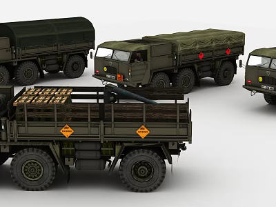 Military Utility Vehicles With Canvas Covers And Cargo Loading Areas For Transport 3d model