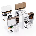 Modern Functional Bathroom Cabinet Design With White Wooden Storage Sink And Washing Machine