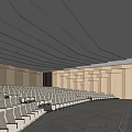 Modern Auditorium Interior With White Seats Wooden Panels And Strip Lights