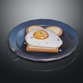 Bear Ear Shaped Toast With Fried Egg And Runny Yolk Served On Blue Plate