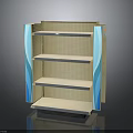 Retail Display Shelf With Multi Tier White Shelves Blue Side Panels And Grid Backboard
