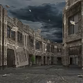 Abandoned Street With Dilapidated Building Arched Doorways Ornate Walls And Windows