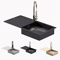 Black Square Kitchen Sink With Silver Pull Out Faucet And Integrated Countertop 3d model